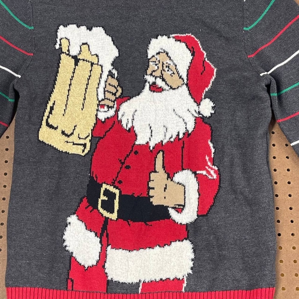 Santa Claus Draft Beer Drinking Ugly Christmas Sweater Cheers Men's XL Holiday - Picture 3 of 9